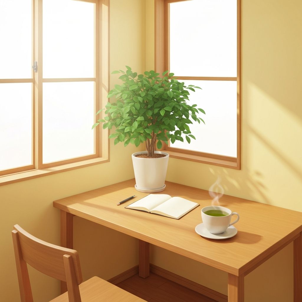 Gemütlicher Arbeitsplatz mit Pflanze