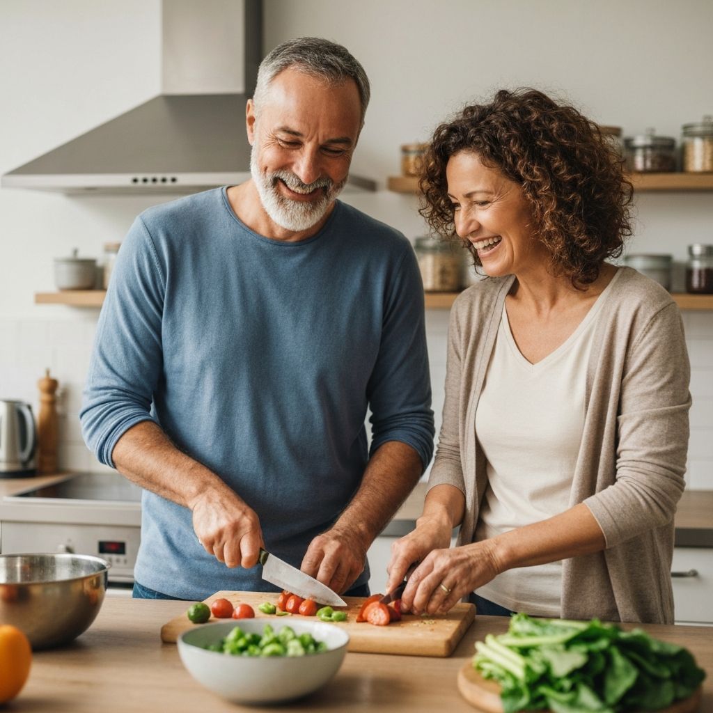 Paar bereitet gemeinsam gesundes Essen zu
