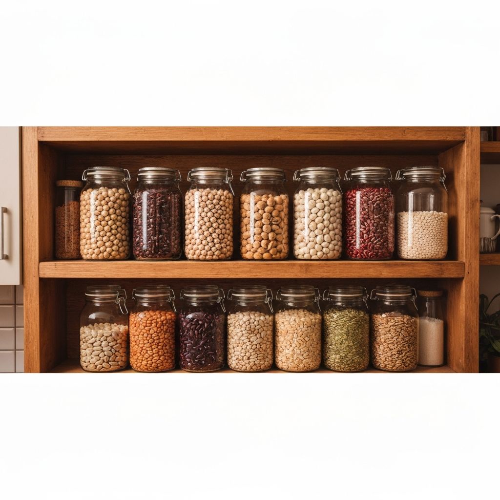 Gläser mit Hülsenfrüchten und Nüssen